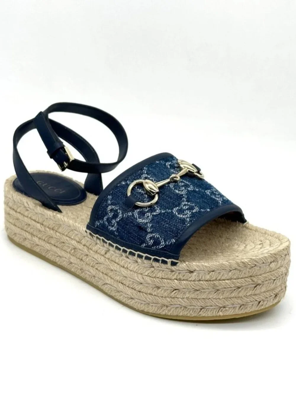 Gucci Paloma Horsebit GG Platform Espadrille Wedge Heel Ankle Strap Sandals - Picture 10 of 15